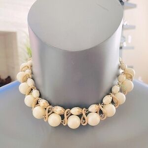 Vintage Artificial Pearl Beads Two Layer Gold Tone Necklace 15.5" Germany